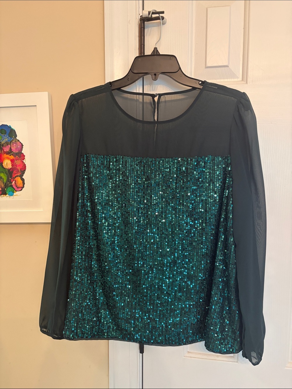 Women’s Emerald Green Sequin Long Sleeve Top